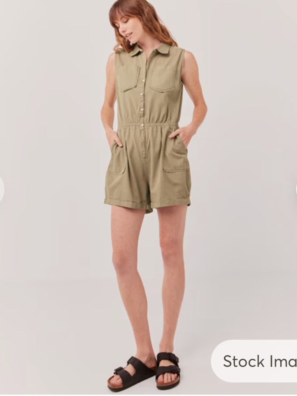 Pact Sleeveless Utility Romper Shorts in seaglass chambray
